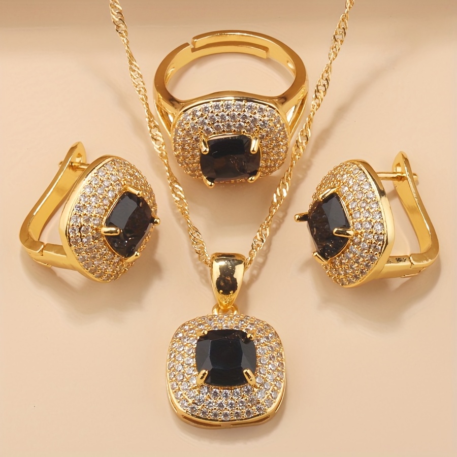 Women's 18K Gold-Plated Square Mosaic Jewelry Set — Gift for All Occasions